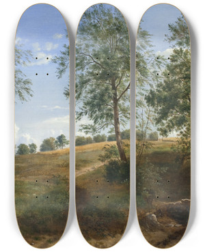 Triptych art skateboard deck of Dankvart Dreyer The Caroline Spring At Nsby On Funen by Dankvart Dreyer (1816-1852)