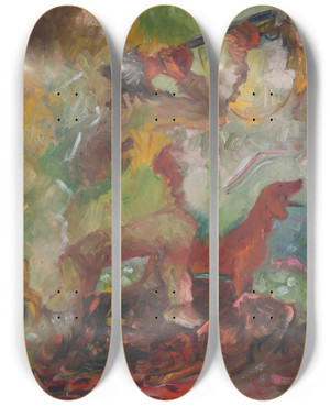 Triptych art skateboard deck of Arnold Peter Weiszkubnan Hunter_1 by Arnold Peter Weisz-Kubnan (1898-1944)