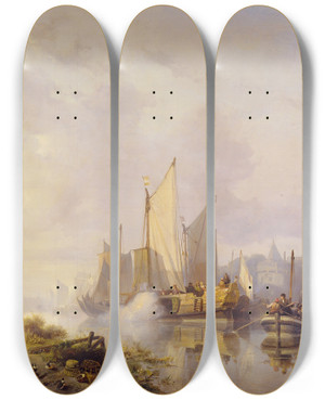 Triptych art skateboard deck of Wijnand Nuijen River Scene by Wijnand Nuijen (1813-1839) Triptych art skateboard deck of Wijnand Nuijen River Scene by Wijnand Nuijen (1813-1839)