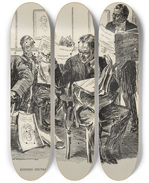 Triptych art skateboard deck of Charles Dana Gibson Keeping Neutral by Charles Dana Gibson (1867-1944)