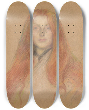 Triptych art skateboard deck of Edwin Austin Abbey Study For Head Ofophelia by Edwin Austin Abbey (1852-1911)