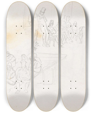 Triptych art skateboard deck of Adolph Tidemand To Figurgrupper by Adolph Tidemand (1814-1876)