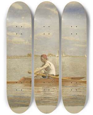 Triptych art skateboard deck of Thomas Eakins John Biglin In A Single Scull by Thomas Eakins (1844-1916)
