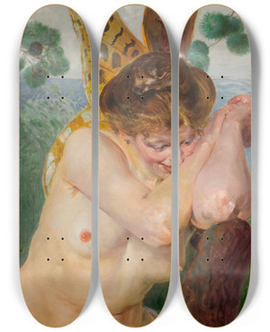 Triptych art skateboard deck of Jacek Malczewski Tobias With A Harpy by Jacek Malczewski (1854-1929)