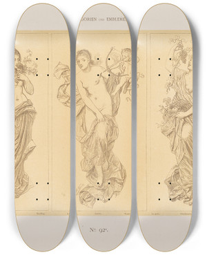 Triptych art skateboard deck of Albert Ilg Allegorien Und Embleme Vol I Pl110 by Albert Ilg (1847-1896)