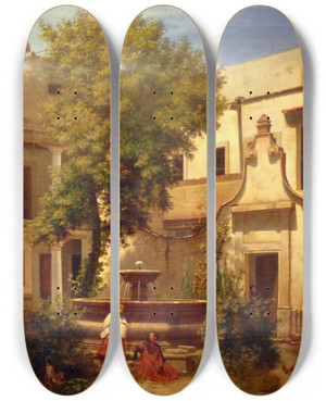Triptych art skateboard deck of Jos Jimnez Interior Of The Metropolitan Cathedral Choir School by Jose Jimenez (1830-1859)