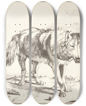 Triptych art skateboard deck of Marcus De Bye Stende Ulv Vendt Trekvart Mod Hjre by Marcus de Bye (1638-1688) Triptych art skateboard deck of Marcus De Bye Stende Ulv Vendt Trekvart Mod Hjre by Marcus de Bye (1638-1688)