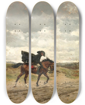 Triptych art skateboard deck of Ernest Meissonier Le Voyageur Le Marechal Ney A Cheval Luttant Contre Le Vent by Ernest Meissonier (1815-1891)