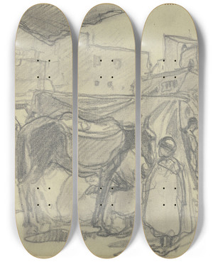 Triptych art skateboard deck of Rudolf Gudden Square In Morocco_2 by Rudolf Gudden (1863-1935)