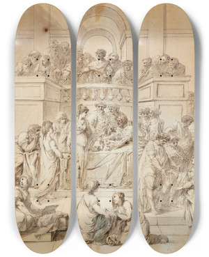 Triptych art skateboard deck of Jacques Gamelin Thegenerosityofroman Women by Jacques Gamelin (1738-1803)