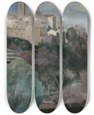 Triptych art skateboard deck of Ngel Zrraga Landscape In Provence by ngel Zrraga (1886-1946)