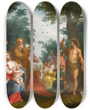 Triptych art skateboard deck of Jacob Andries Beschey Saint John The Baptist Preaching by Jacob Andries Beschey (1710-1786)