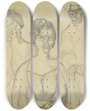 Triptych art skateboard deck of Kontantn Bauer Tdia Enskch Postv_2 by Konstantin Bauer (1893-1928)
