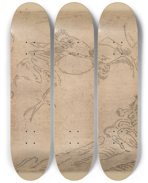 Triptych art skateboard deck of James Ensor The Terrible Archer by James Ensor (1860-1949)