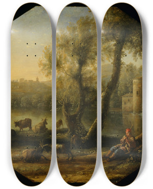 Triptych art skateboard deck of Claude Lorrain Pastoral Landscape_2 by Claude Lorrain (1604-1682) Triptych art skateboard deck of Claude Lorrain Pastoral Landscape_2 by Claude Lorrain (1604-1682)