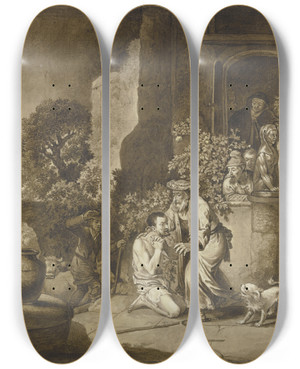 Triptych art skateboard deck of Johann Ernst Constantin Plesch Die Heimkehr Des Verlorenen Sohnes by Johann Ernst Constantin Plesch