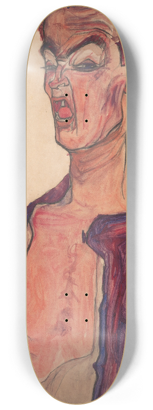Egon Schiele - Self-Portrait, Grimacing 8.25 inch art skate deck
