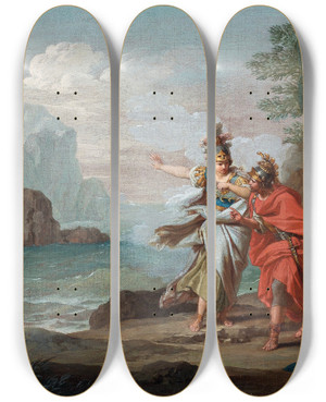 Triptych art skateboard deck of Giuseppe Bottani Athena Appearing To Odysseus To Reveal The Island Of Ithaca by Giuseppe Bottani (1717-1784)