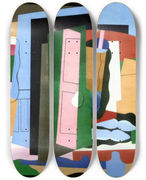 Triptych art skateboard deck of Georges Valmier The Pink Door by Georges Valmier (1885-1937)