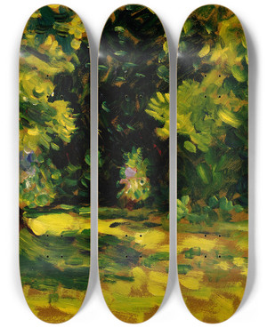 Triptych art skateboard deck of Alfred William Finch Bushes by Alfred William Finch (1854-1930)