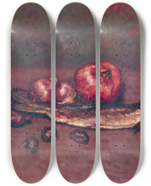 Triptych art skateboard deck of Isidre Nonell Still Life With Onions And Herring by Isidre Nonell (1872-1911)
