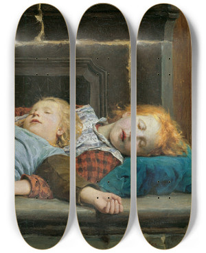 Triptych art skateboard deck of Albert Anker Two Sleeping Girls On The Stove Bench by Albert Anker (1831-1910) Triptych art skateboard deck of Albert Anker Two Sleeping Girls On The Stove Bench by Albert Anker (1831-1910)