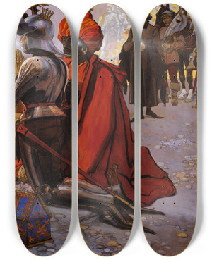 Triptych art skateboard deck of Maximilian Liebenwein Die Heiligen Drei Knige by Maximilian Liebenwein (1869-1926)