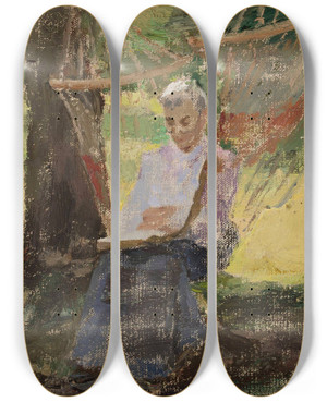 Triptych art skateboard deck of Jan Cigliski In A Hammock Portrait Of Maria Rubtsov In Maryino by Jan Ciaglinski (1858-1913)