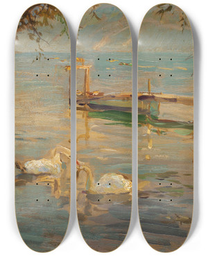 Triptych art skateboard deck of Constantin Westchiloff Landscape_3 by Constantin Westchiloff (1877-1945)