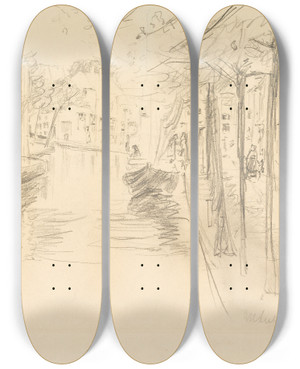 Triptych art skateboard deck of Max Liebermann Haarlem by Max Liebermann (1847-1935)