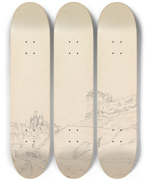 Triptych art skateboard deck of James Moore Corfe Castle Dorset England by James Moore (1762-1799) Triptych art skateboard deck of James Moore Corfe Castle Dorset England by James Moore (1762-1799)