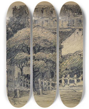 Triptych art skateboard deck of Ferdinand Boberg La Rue Saintvincent Et La Rue Des Saules Maison Du Pre Frdric by Ferdinand Boberg (1860-1946)