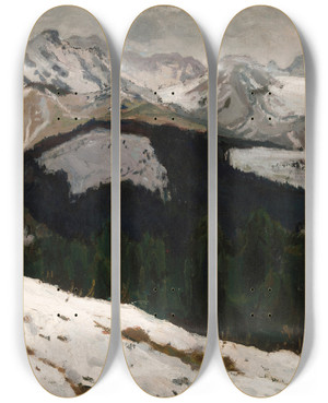 Triptych art skateboard deck of Stefan Filipkiewicz Thaw In The Tatra Mountains by Stefan Filipkiewicz (1879-1944)