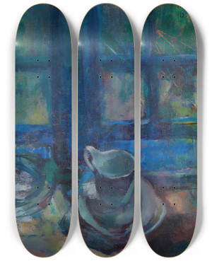 Triptych art skateboard deck of Ludvig Karsten The Blue Kitchen by Ludvig Karsten (1876-1926)