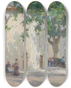 Triptych art skateboard deck of Terrick John Williams A Street Corner Cassis Near Marseille by Terrick Williams
