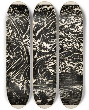 Triptych art skateboard deck of Johannes Frederik Engelbert Ten Klooster De Rustplaats by Johannes Frederik Engelbert Ten Klooster (1873-1940)
