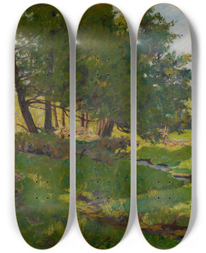 Triptych art skateboard deck of Maurice Galbraith Cullen Summer Near Beaupre by Maurice Galbraith Cullen (1866-1934)