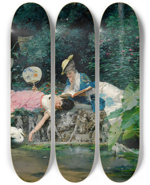 Triptych art skateboard deck of Vincenzo Capobianchi Le Hron Familier by Vincenzo Capobianchi (1836-1928)