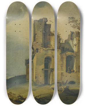 Triptych art skateboard deck of Abraham Bloemaert A Landscape With Ruinswith The Rape Of Ganymede by Abraham Bloemaert (1564-1651)