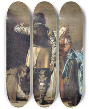 Triptych art skateboard deck of Pieter Codde Guard House Interior by Pieter Codde (1599-1678)