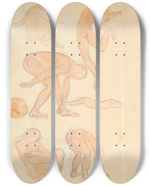 Triptych art skateboard deck of Kahlil Gibran Figure Studies by Kahlil Gibran (1883-1931)