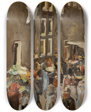Triptych art skateboard deck of Max Liebermann Judengasse In Amsterdam Uilenburgersteeg Ecke Jodenbreestraat by Max Liebermann (1847-1935)