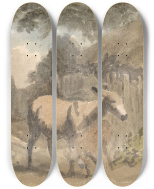 Triptych art skateboard deck of Robert Hills A Donkey And Foal by Robert Hills (1769-1844)