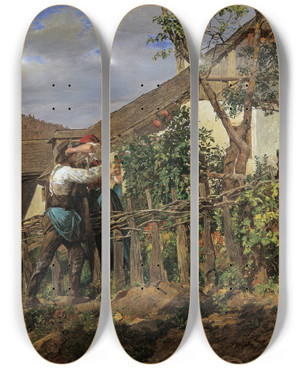 Triptych art skateboard deck of Ferdinand Georg Waldmller Die Nachbarn by Ferdinand Georg Waldmuller (1793-1865)