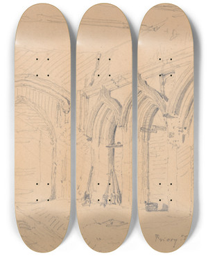 Triptych art skateboard deck of John Sell Cotman Interior Of The Ruins Of Yarmouth Priory by John Sell Cotman (1782-1842)