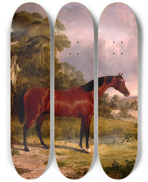 Triptych art skateboard deck of John Frederick Herring Snr A Soldier With An Officers Charger by John Frederick Herring Snr (1795-1865)