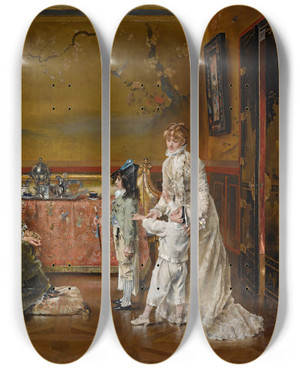Triptych art skateboard deck of Alfred Stevens Ready For The Fancy Dress Ball by Alfred Stevens (1817-1875) Triptych art skateboard deck of Alfred Stevens Ready For The Fancy Dress Ball by Alfred Stevens (1817-1875)
