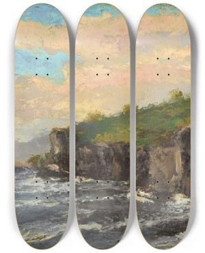 Triptych art skateboard deck of Gustave Courbet Cliff By The Water by Gustave Courbet (1819-1877)