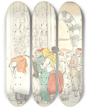Triptych art skateboard deck of Martinus Rrbye Ved Toppana Moskeen by Martinus Rorbye (1803-1848)