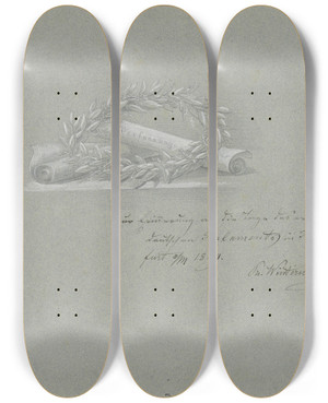 Triptych art skateboard deck of Philipp Winterwerb Entwurf Fr Das Titelblatt Album Der Nationalversammlung by Philipp Winterwerb (1837-1873)